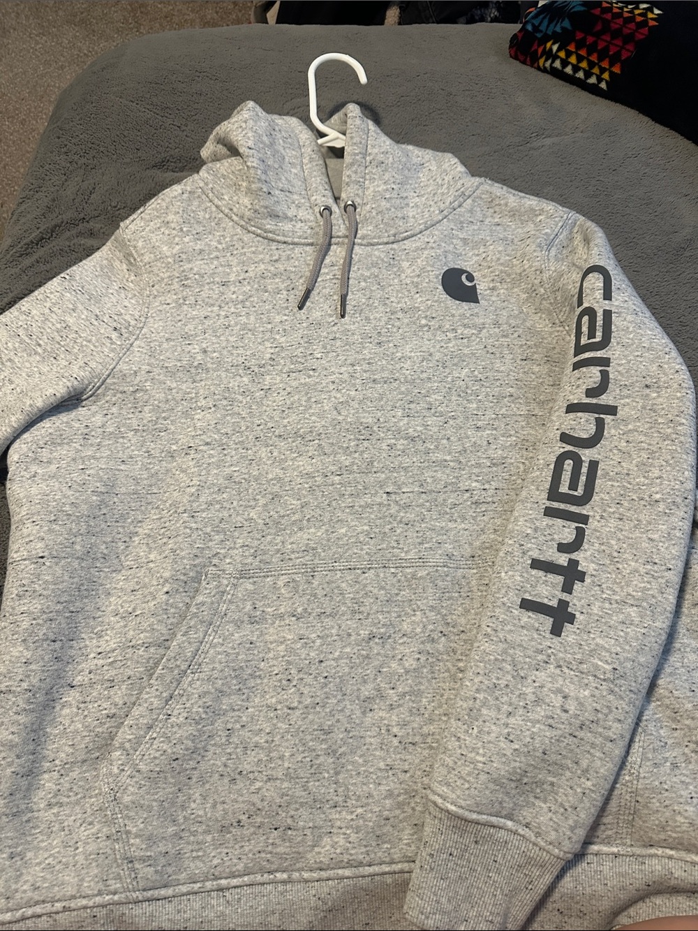 Carhartt Light Heather Gray Pullover Hoodie with Sleeve Logo